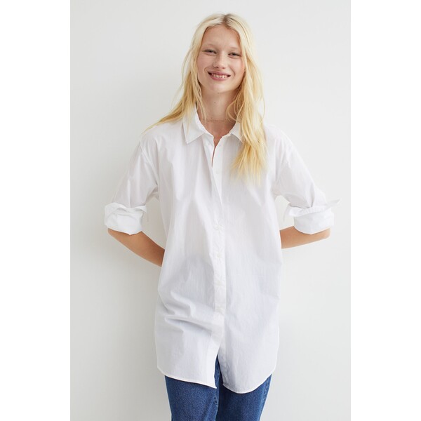 H&M Długa koszula bawełniana - 1048238002 Biały