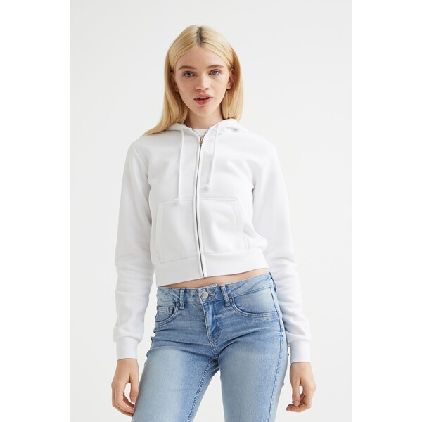 H&M Krótka rozpinana bluza z kapturem - 1081777002 Biały