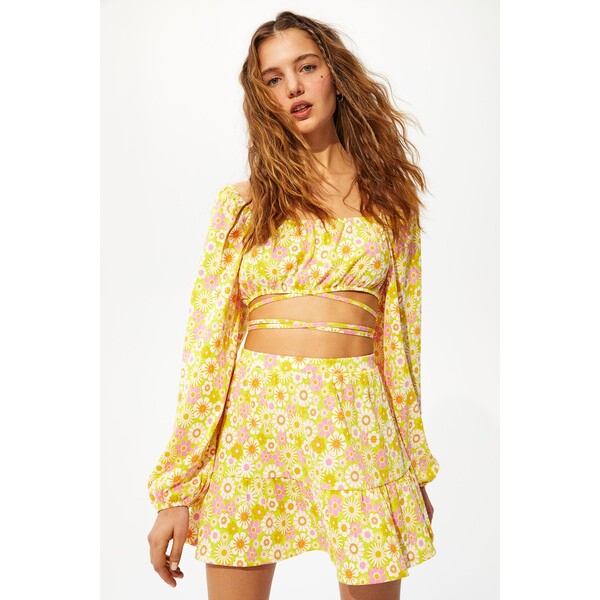 H&M Sukienka z krepy z falbaną - 1081700002 Żółty/Kwiaty