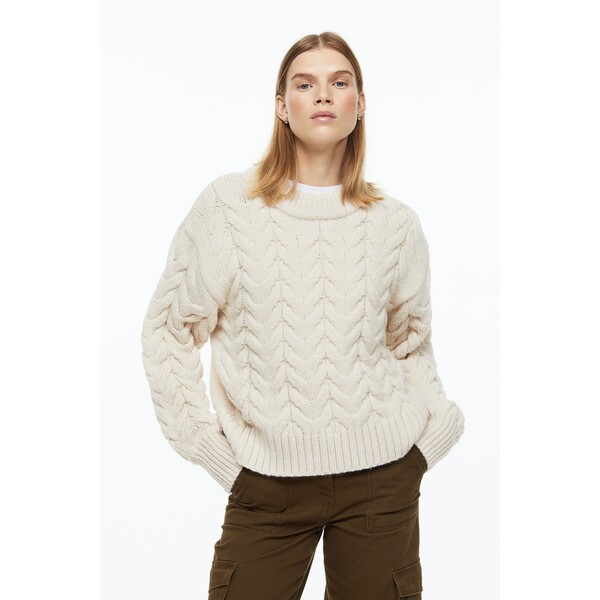 H&M Sweter w warkoczowy splot - 0984832002 Kremowy