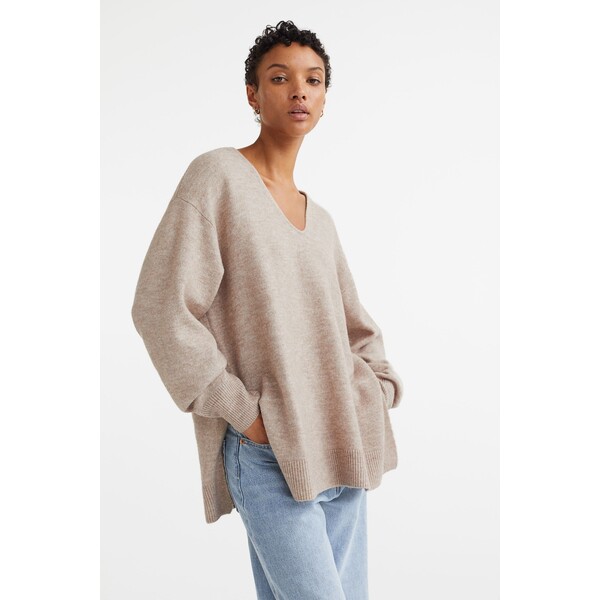 H&M Sweter oversize - 1089158004 Jasnobeżowy melanż