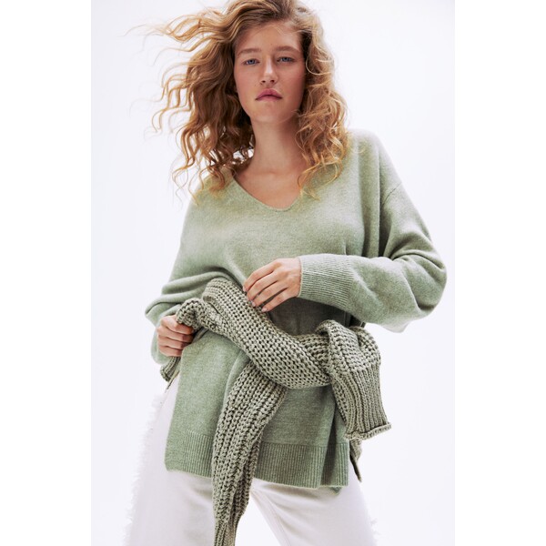 H&M Sweter oversize - 1089158004 Jasna zieleń khaki