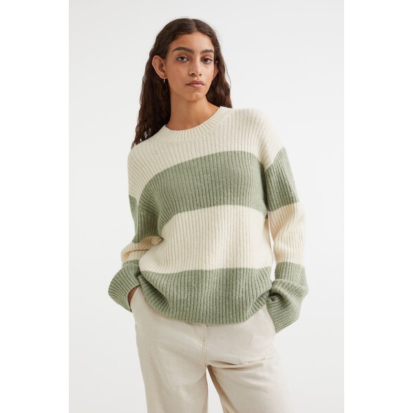 H&M Sweter o splocie w prążki - 1082853020 Zielony/Paski