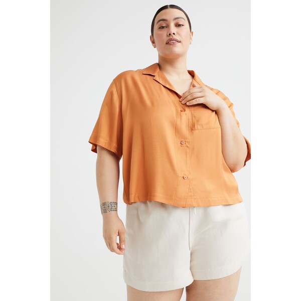 H&M H&M+ Koszula oversize z krótkim rękawem - 1070405001 Pomarańczowy