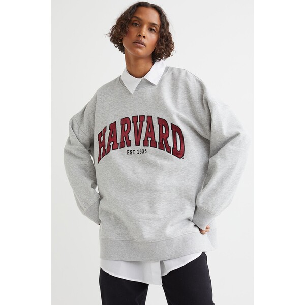 H&M Bluza z nadrukiem - 0875968028 Jasnoszary melanż/Harvard