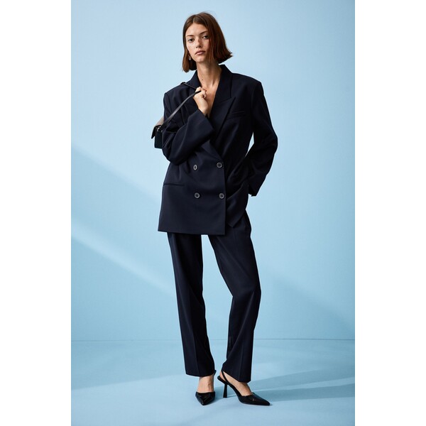 H&M Eleganckie spodnie z wysokim stanem - 1098119006 Granatowy