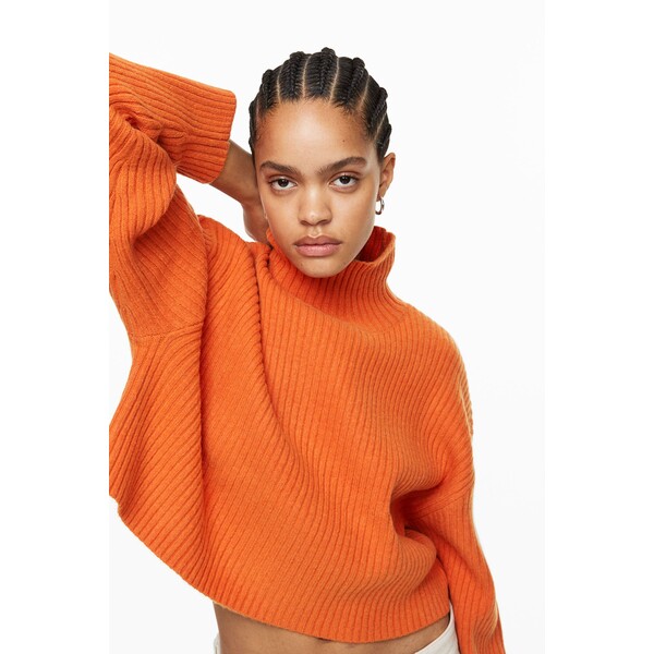 H&M Sweter w prążki z półgolfem - 1122247002 Pomarańczowy