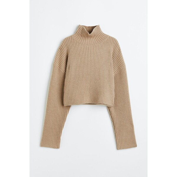 H&M Sweter w prążki z półgolfem - 1122247002 Beżowy