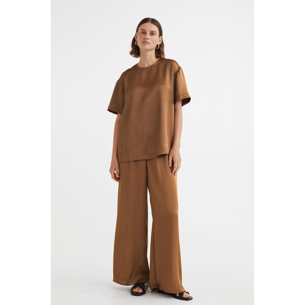 H&M Satynowa bluzka oversize - 0998943020 Ciemnobeżowy