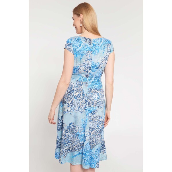 Quiosque Niebieska wiązana rozkloszowana sukienka ze wzorem w liście