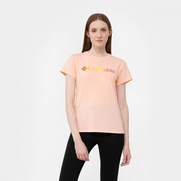Damski t-shirt treningowy z nadrukiem COLUMBIA Sun TrekSS Graphic Tee - łososiowy