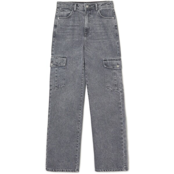 Cropp Szare jeansy z kieszeniami cargo 1491S-90J