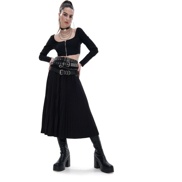 Cropp Czarna spódnica midi z plisami 2010S-99X