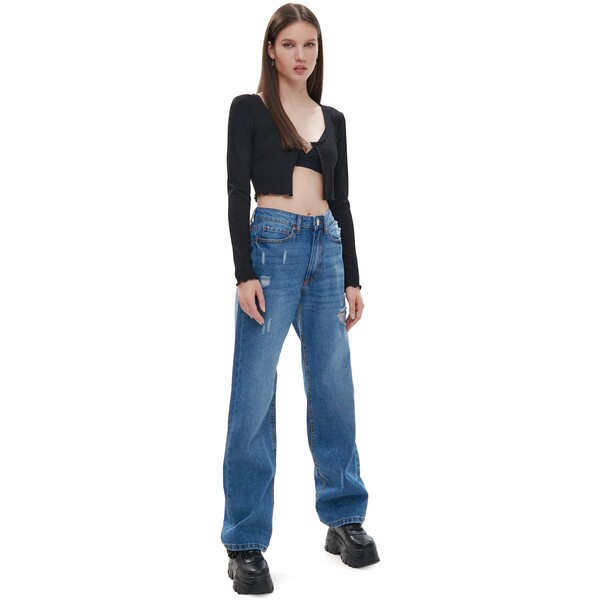 Cropp Ciemnoniebieskie jeansy straight z postrzępieniami 5894N-55J
