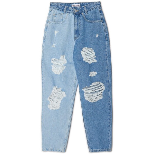 Cropp Dwukolorowe jeansy mom z postrzępieniami 1613S-MLC