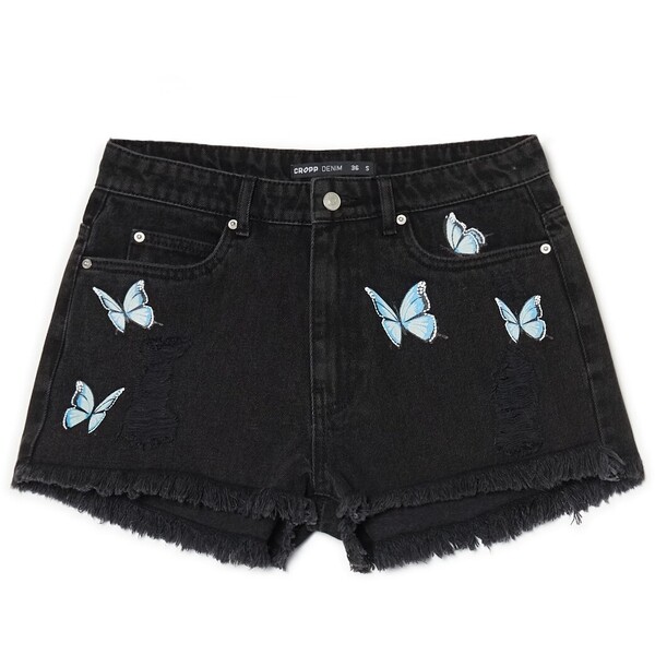 Cropp Czarne szorty jeansowe z motylami 1567S-90M