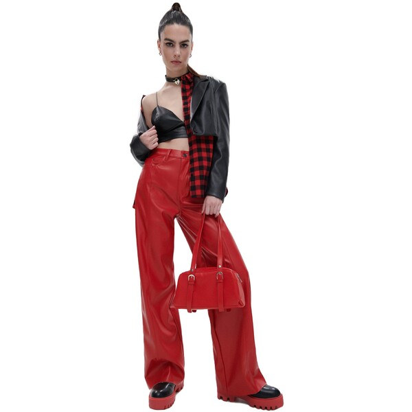 Cropp Czerwone spodnie z imitacji skóry 5773S-33X
