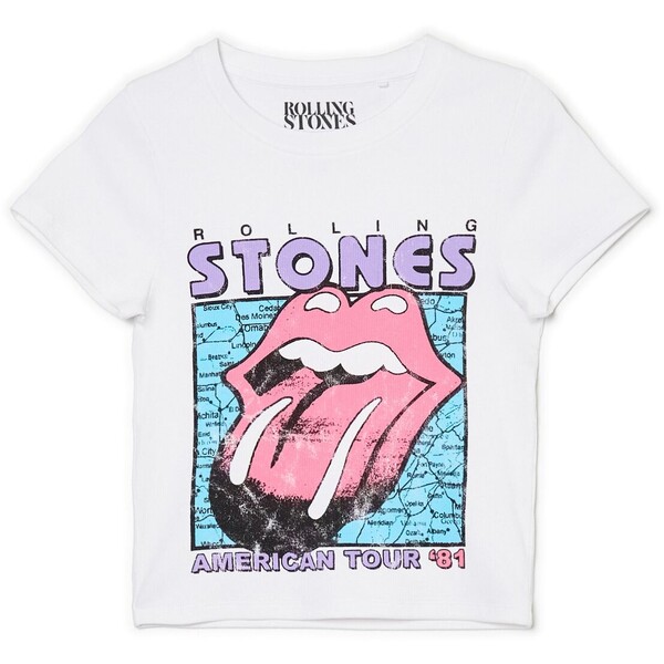 Cropp Biały t-shirt z nadrukiem The Rolling Stones 2465S-00X