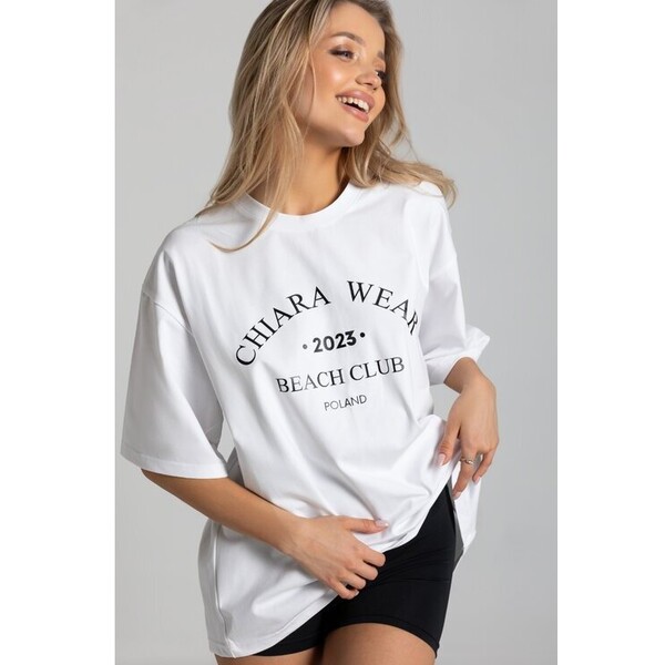 Chiara Wear T-Shirt BEACH CLUB Biały Oversize