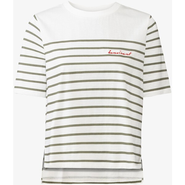 LASCANA T-shirt z nadrukiem weiß khaki gestreift L8321D08V-N11