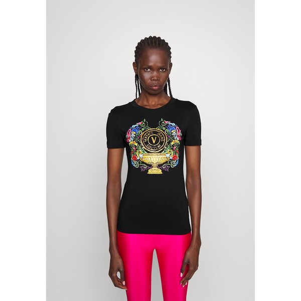 Versace Jeans Couture ORGANIC STRETCH T-shirt z nadrukiem black/gold VEI21D08S-Q11