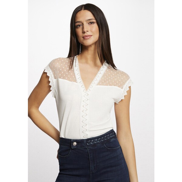 Morgan FEATHERED SHORT SLEEVE Top off-white M5921D0VJ-A11