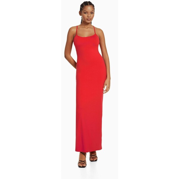 Bershka LONG FITTED STRAPPY Duga sukienka red BEJ21C13C-G11 -  UbierzmySie.pl