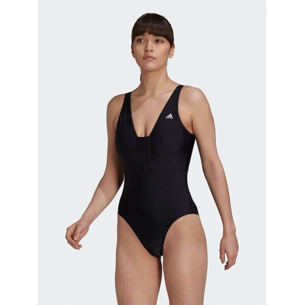 adidas Strój kąpielowy Iconisea 3-Stripes Swimsuit HI1082 Czarny Fitted Fit