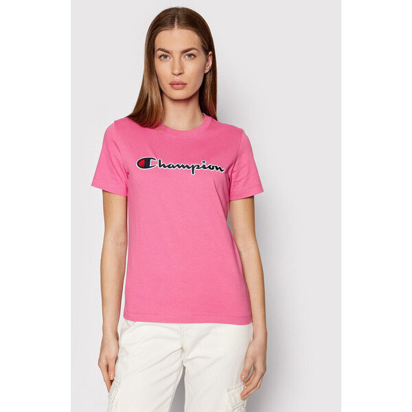 Champion T-Shirt Script Logo 114472 PS158 Różowy Regular Fit
