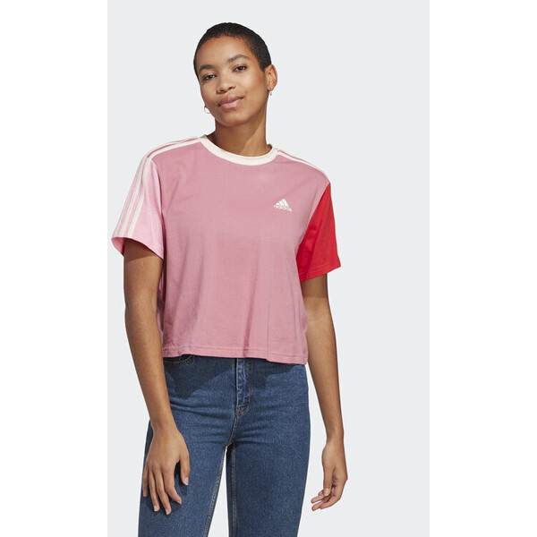 adidas T-Shirt Essentials 3-Stripes Single Jersey Crop Top IC9926 Różowy Loose Fit