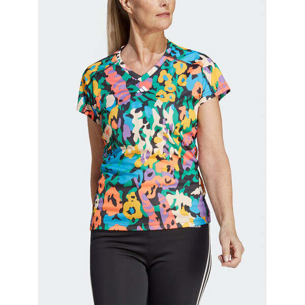 adidas T-Shirt AEROREADY Train Essentials Minimal Branding V-Neck Floral Print T-Shirt HN5541 Czarny Slim Fit