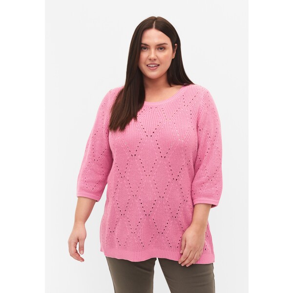 Zizzi WITH 3/4 SLEEVES AND LACE PATTERN Sweter begonia pink Z1721I0KH-J11
