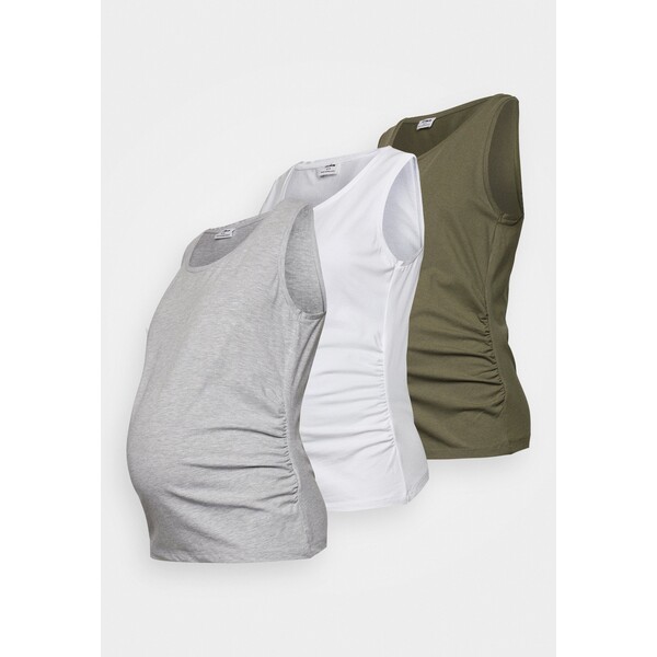 Cotton On Maternity MATERNITY EVERYDAY GATHERED SIDE TANK 3 PACK Top white/light grey marle/ soft olive C1Q29G015-T11