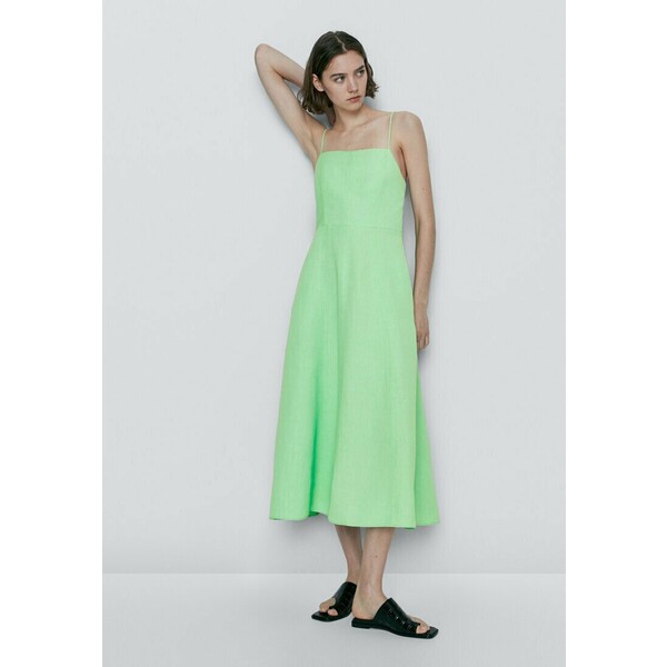 Massimo Dutti STRAPPY MIDI WITH SEAM DETAIL Sukienka letnia green M3I21C0UZ-M11
