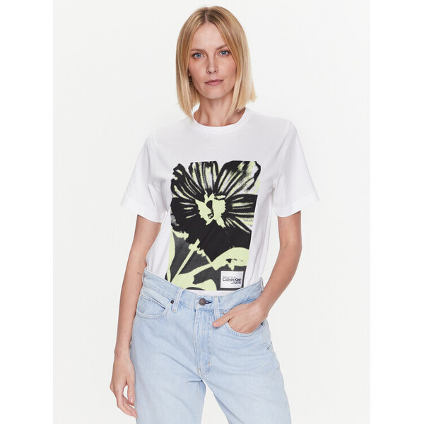 Calvin Klein T-Shirt Flower Print K20K205317 Biały Regular Fit