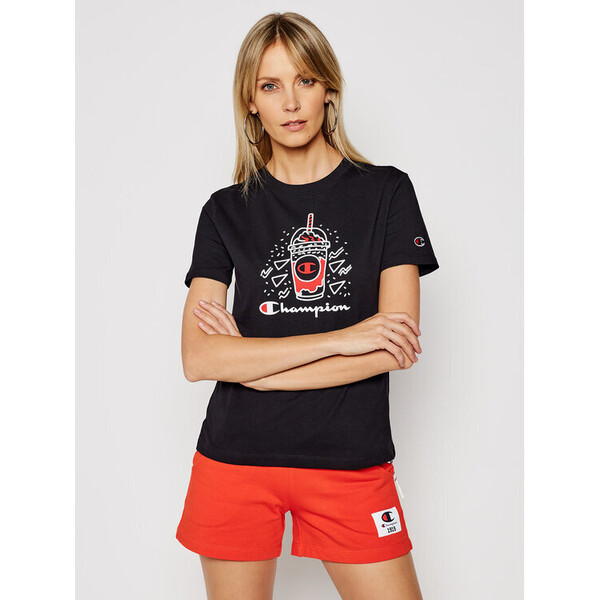 Champion T-Shirt Basketball Logo Digital Print 112965 Czarny Custom Fit