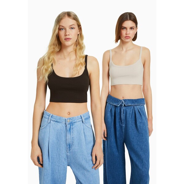 Bershka 2-PACK -CROPPED WITH WIDE STRAPS Top offwhite/black BEJ21D1K2-A11