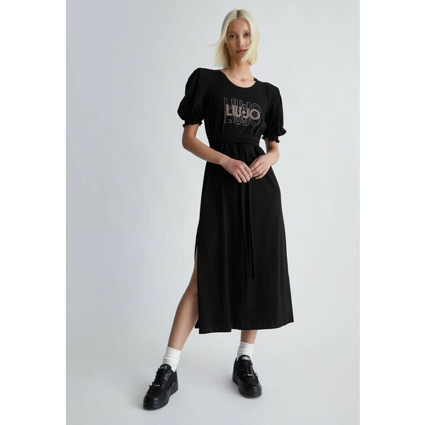 Liu Jo Jeans WITH LOGO AND GEMSTONES Sukienka z dżerseju black triple lettering L2521C0FB-Q11