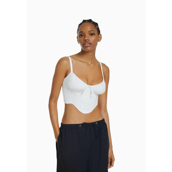 Bershka CROPPED WITH STRAPS CORSET Top off white BEJ21D1LK-A11