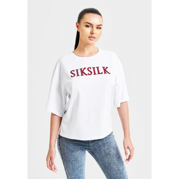 SIKSILK BOXY FIT RHINESTONE T-shirt z nadrukiem white SIF21D06D-A11