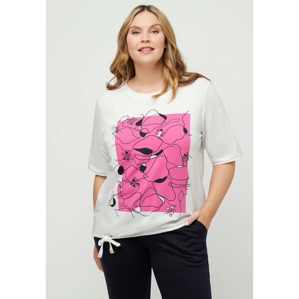 Ulla Popken T-shirt z nadrukiem offwhite UP121D247-A11