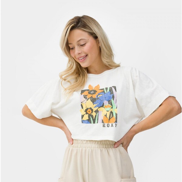ROXY Damski t-shirt oversize z nadrukiem Roxy Tiki And Surf - biały