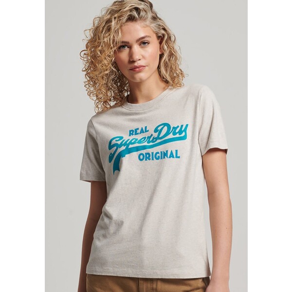 Superdry VINTAGE LOGO SCRIPTED COLL T-shirt z nadrukiem oatmeal marl SU221D2HH-B11