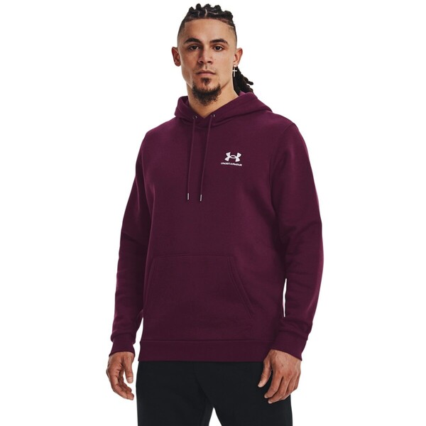 UNDER ARMOUR Męska bluza dresowa nierozpinana z kapturem Under Armour UA Essential Fleece Crew - bordowa