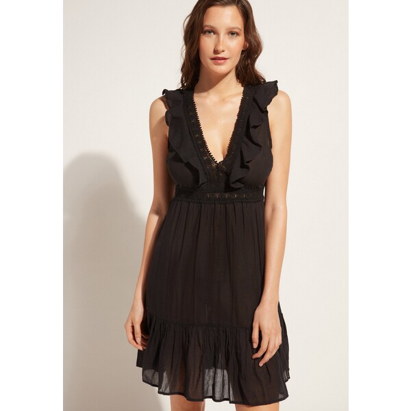 Calzedonia RUFFLE PASSEMENTERIE Sukienka letnia schwarz black C2F81H019-Q11