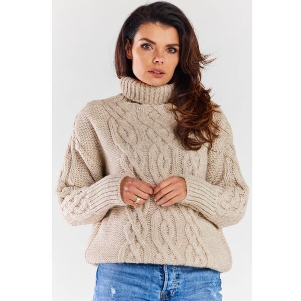 Awama Sweter A479 Beżowy Basic Fit