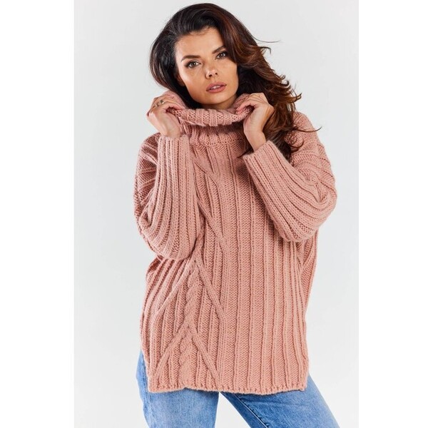 Awama Sweter A477 Różowy Basic Fit