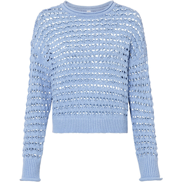 Bonprix Sweter w ażurowy wzór perłowy niebieski
