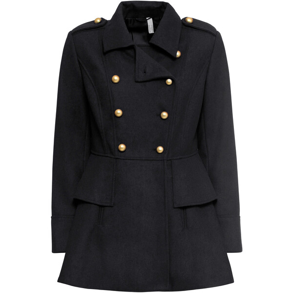 Bonprix Krótki płaszcz w militarnym stylu z domieszką wełny, krótsza długość czarny