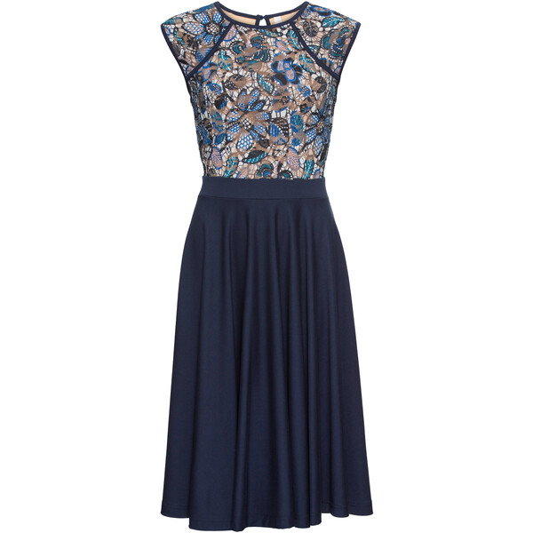 Bonprix Sukienka koronkowa midi z koronkową wstawką ciemnoniebieski w kwiaty